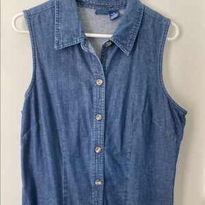 Vintage Denim Sleeveless Button-Up Dress